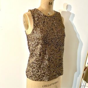 J Crew Collection Shimmering Gold Sequin Sweater Knit Shell Tank Wool Blend NWT